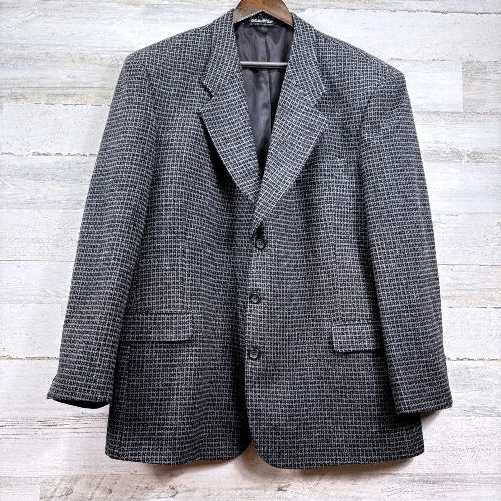 Bill Robinson 46R Grey Check Plaid Wool Lambswool‎ 3-Button Blazer Sport Coat
